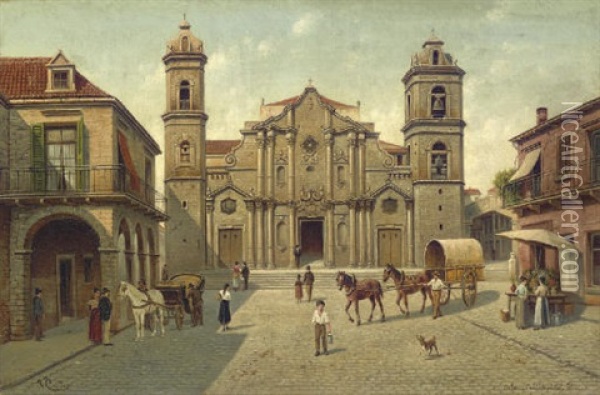 Cuba, Cathedral De La Havane Oil Painting - Victor Carabain