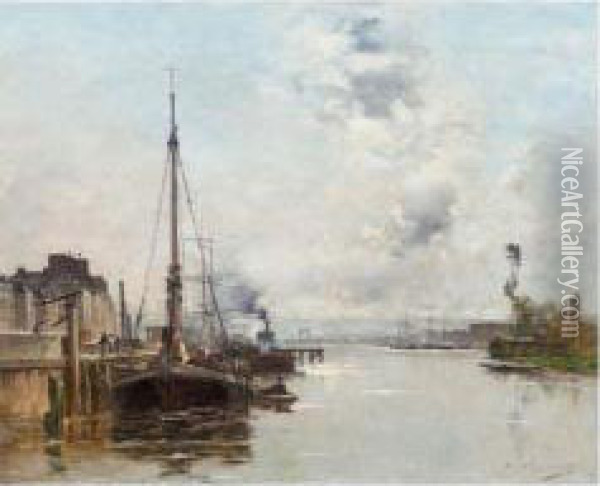 On The Banks Of The Seine Oil Painting - Charles Lapostolet