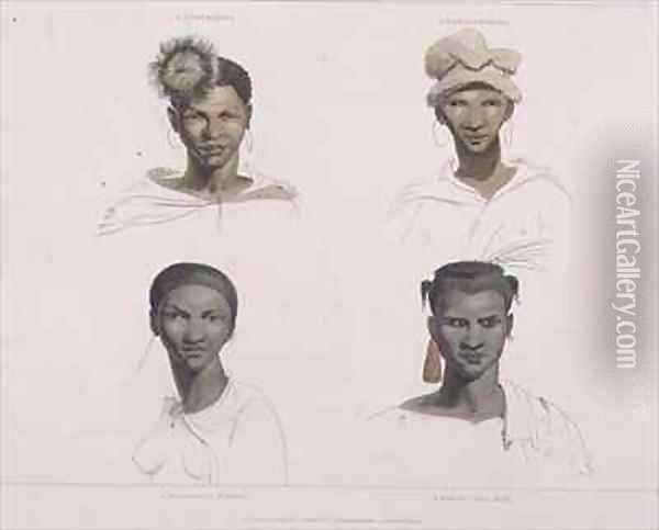 A Bosjeman a Bosjeswoman a Booshuana Woman a Booshuana Man four head and shoulder vignettes Oil Painting - Samuel Daniell