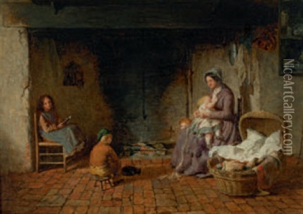 Interieur Mit Familie Am Kamin Oil Painting - George Smith