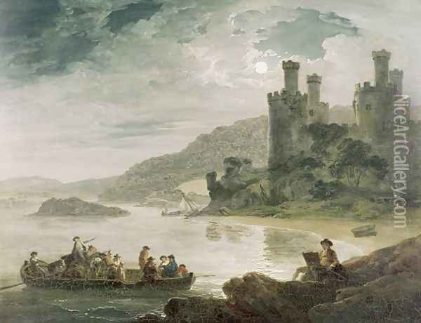 Conway Castle Oil Painting - Julius Caesar Ibbetson