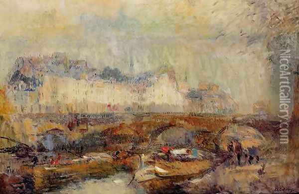The Small Arm of the Seine at Pont Neuf Oil Painting - Albert Lebourg
