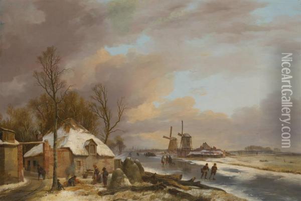 Scene Hivernale Avec Patineurs Oil Painting - Pieter Frans Ii De Noter