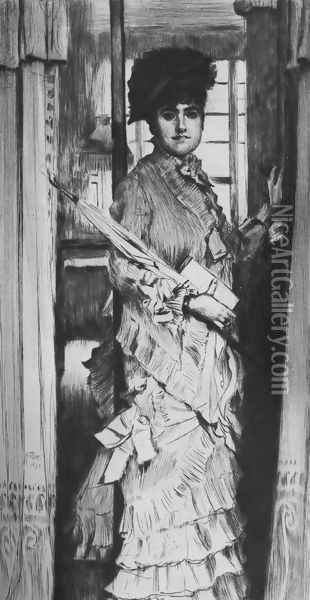 Portrait de Miss L ..., ou Il faut qu'une porte soit ouverte ou fermée (Portrait of Miss L ..., or A Door Must Be Either Open or Shut) Oil Painting - James Jacques Joseph Tissot