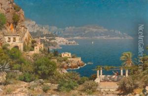 Italian Coastal Landscape. Oil Painting - Edmund Berninger