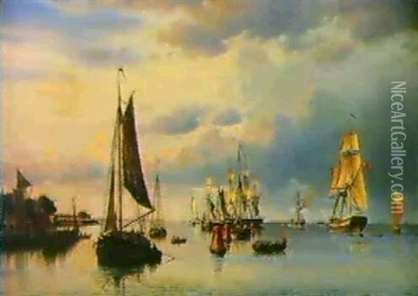 Marine Med Opankrede Skibe Oil Painting - Christian Frederic Eckardt