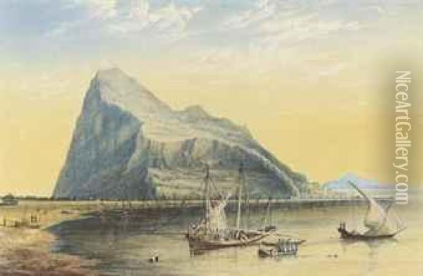 Xebecs In The Mediterranean Off Gibraltar At Dusk Oil Painting - John Wilson Carmichael
