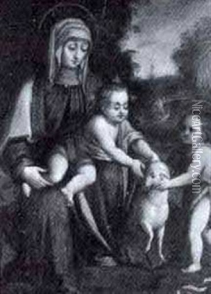 Madonna Mit Dem Jesuskind Und Dem Kleinem Johannes In Landschaft Oil Painting - Bernardino Luini