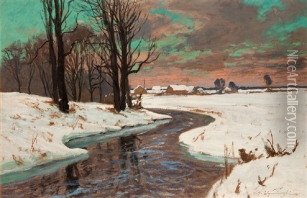 Pejzaz Zimowy Ze Strumieniem Oil Painting - Michael Gorstkin-Wywiorski