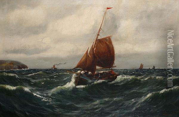Fishing Boats On A Breezy Day, A Pair Oil Painting - John Fox