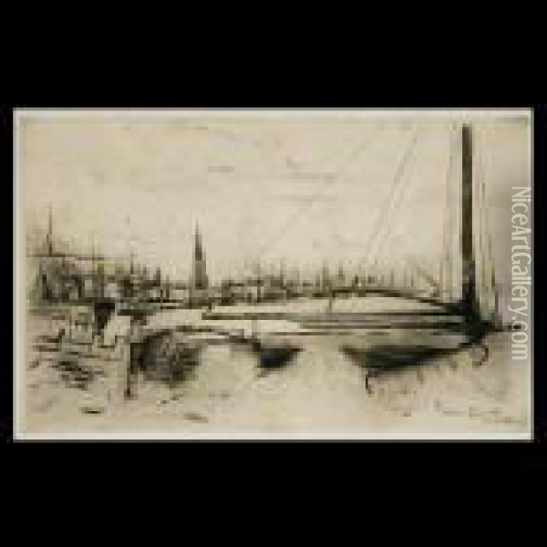 Harbor Scene Oil Painting - Norbert Goeneutte