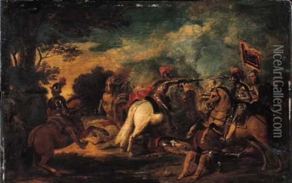 A Cavalry Skirmish- A Sketch Oil Painting - Pieter Snayers