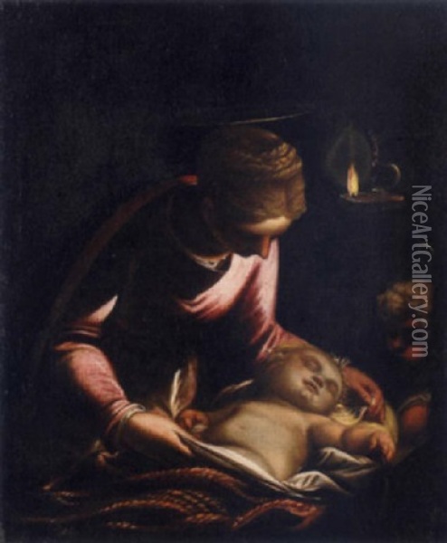 The Madonna And Child With The Infant Saint John The Baptist Oil Painting - Luca Cambiaso