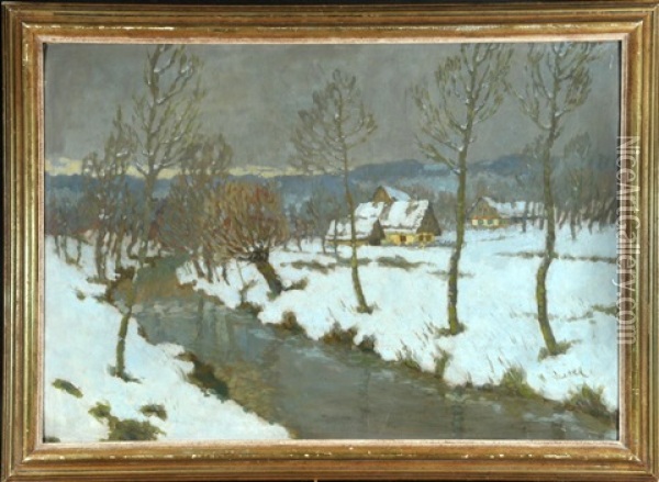 Gehofte Am Fluss Im Winter Oil Painting - Stanislav Feikl