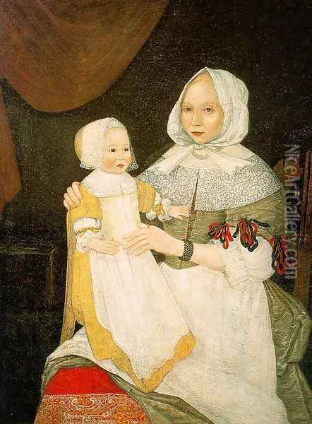 Mrs. Elizabeth Freake and Baby Mary 1671-74 Oil Painting - The Freake Limner