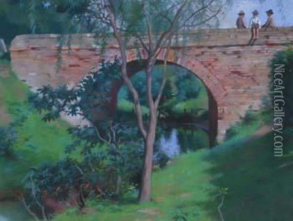 Figures On A Bridge Oil Painting - Jeno, Eugene Koszkol