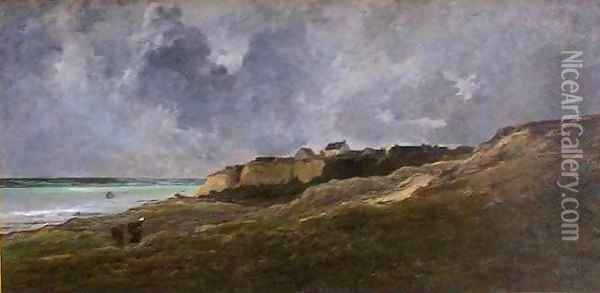 Cliffs at Villerville sur Mer Oil Painting - Charles-Francois Daubigny