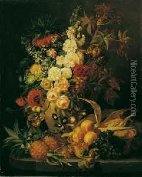 Nachfolge Blumen- Und Fruchtestilleben. Ol Auf Leinwand. H 100; B 81 Cm Oil Painting - Jan Frans Van Dael