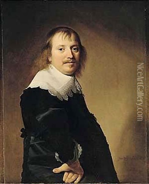 Portrait Of A Gentleman, Half-length Standing, With His Right Hand Resting On His Hip Oil Painting - Johannes Cornelisz. Verspronck