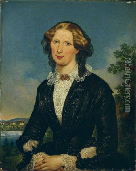 Bildnis Einer Dame In Schwarzem Kleid Oil Painting - Ludwig (Georg L.) Vogel