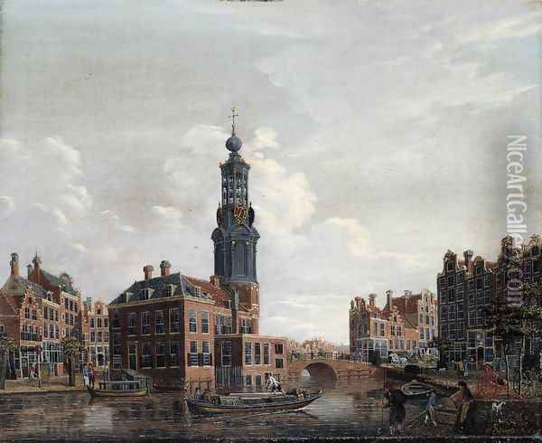 View of the Singel with the Munttoren in Amsterdam 1770s Oil Painting - Isaak Ouwater