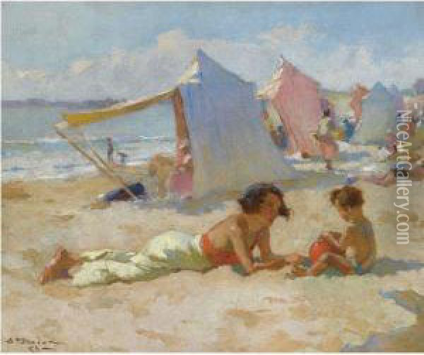Playing On The Beach Oil Painting - Charles Garabed Atamian