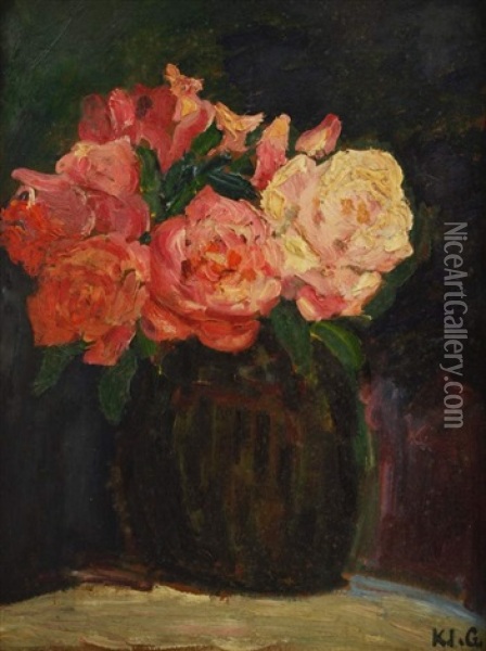 Blumenstilleben In Vase Oil Painting - Konstantin Ivanovich Gorbatov