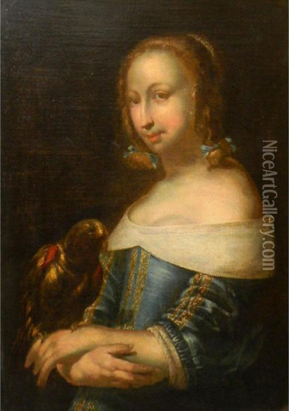 Lady With A Parrot Oil Painting - Gabriel Metsu