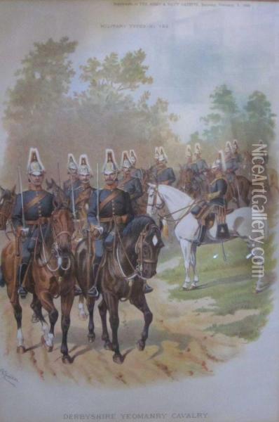 Derbyshire Yeomanry Cavalry Oil Painting - Richard Simkin