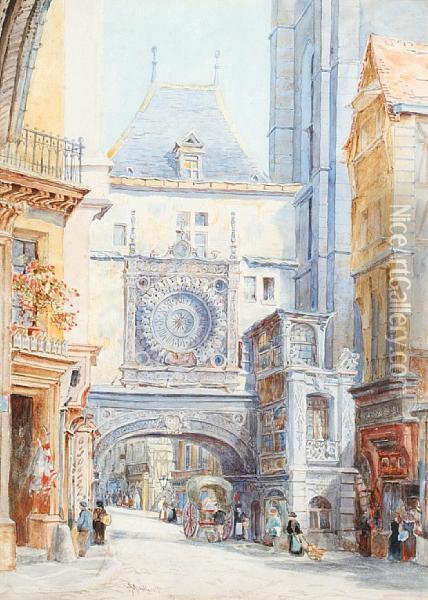 Rouen, The Grosse Horloge, And Companion, St. Oueu And The Rue Dainiette Oil Painting - Hubert James Medlycott