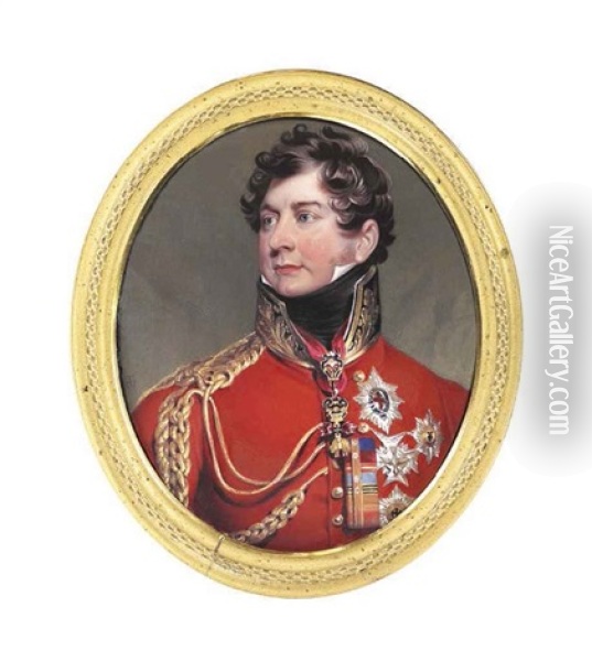 King George Iv (1762-1830), When Prince Regent, In Field Marshal's Uniform With Black Collar Embroidered In Gold With Oak Leaves Oil Painting - Thomas Lawrence