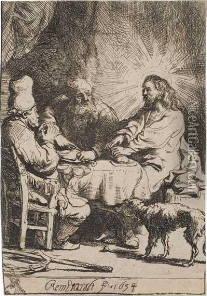 Christ At Emmaus: The Smaller Plate Oil Painting - Rembrandt Van Rijn