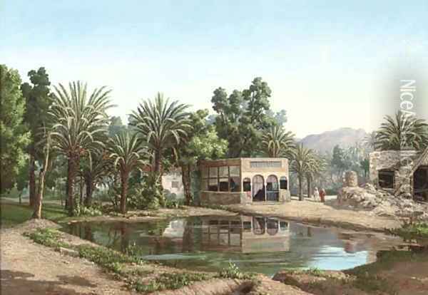 Arabs at an oasis Oil Painting - Emmanuel Joseph Lauret