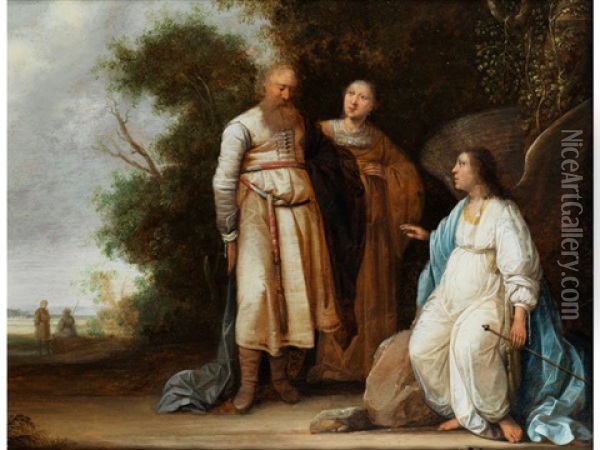 Der Engel Bei Manoah Und Seiner Frau Oil Painting -  Rembrandt van Rijn