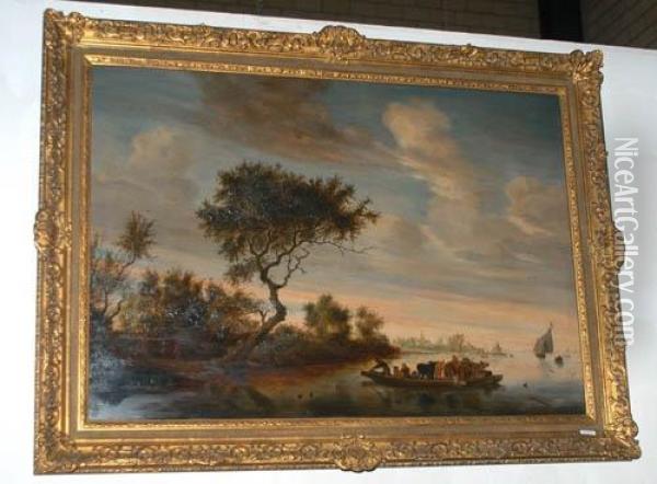 Flusslandschaft Mit Viehtransport. Oil Painting - Jacob Van Ruisdael