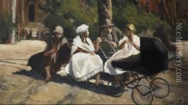 Famiglia Al Parco Oil Painting - Antonio Calcagnadoro