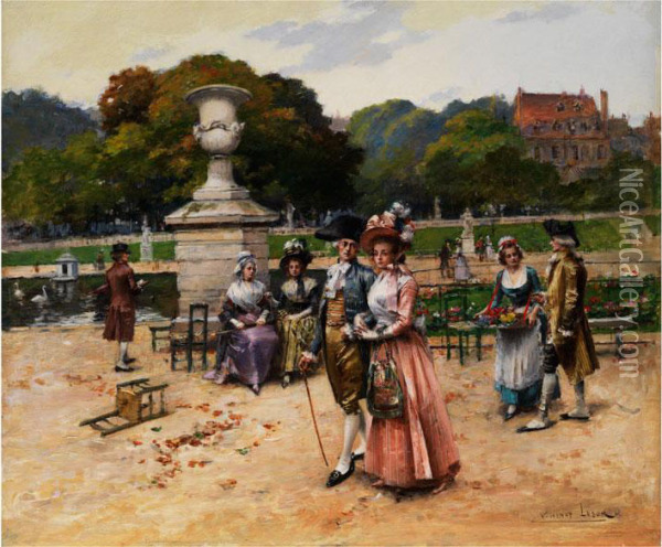 Galante Gesellschaft Imschlosspark Oil Painting - Henri Victor Lesur