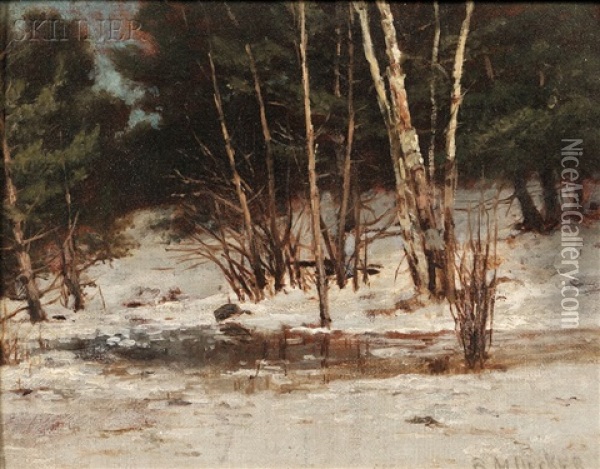 Winter Scene With Trees Oil Painting - Robert M. Decker