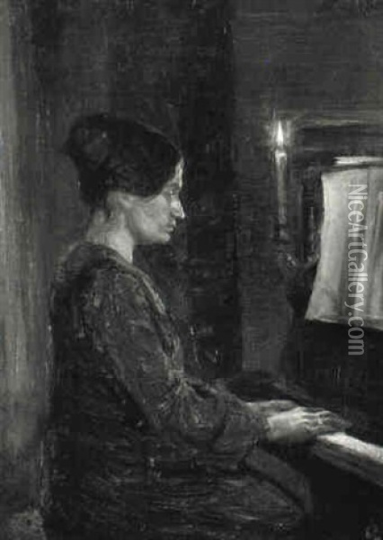 Tante Trine Ved Klaveret Oil Painting - Anna Kirstine Ancher