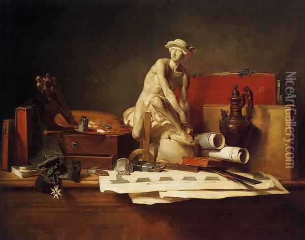 Still Life with the Attributes of the Arts, 1766 Oil Painting - Jean-Baptiste-Simeon Chardin