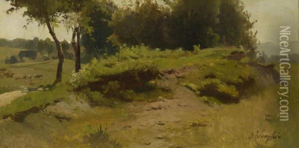 Sommerliche Baumlandschaft. Oil Painting - Joseph Wenglein