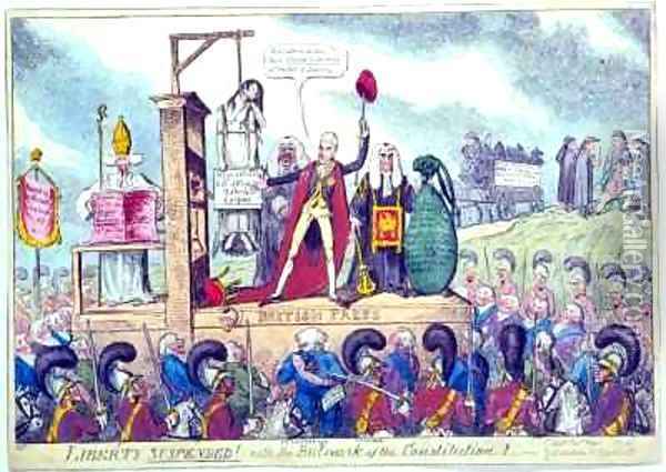 Liberty Suspended With the Bulwark of Constitution Pub J Sidebotham Oil Painting - George Cruikshank I