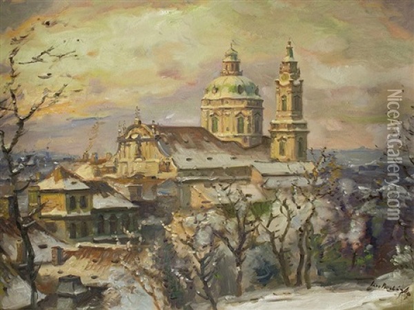 Winter Roofs Of St. Nicholas Temple Oil Painting - Iaro Prochazka