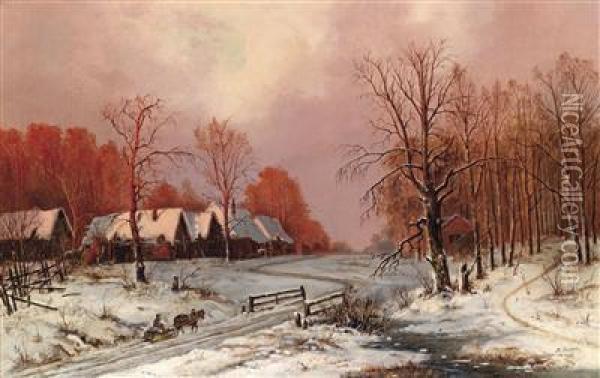 Russianvillage In Winter Oil Painting - Vasilij Efimovitch Ekgorst