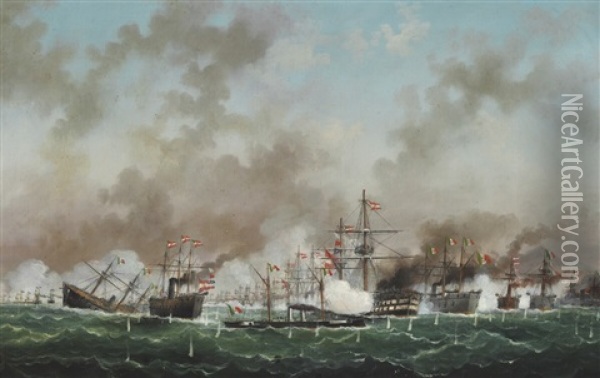 The Battle Of Lissa 20 July 1866 Between Austria And Italy Oil Painting - Vasilije Ivancowich