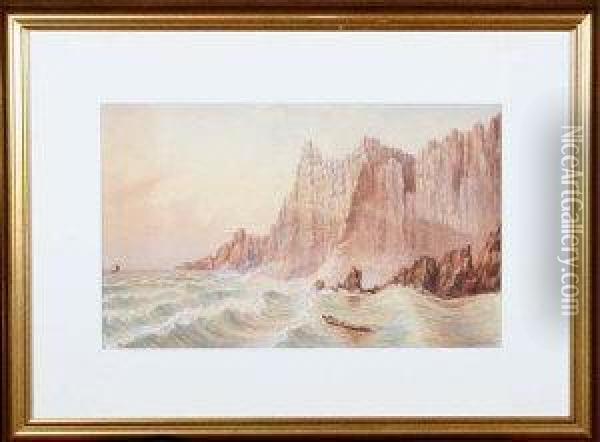 A Rocky Coastal Scene, Possible Island Of Staffa Oil Painting - John Francis Branegan