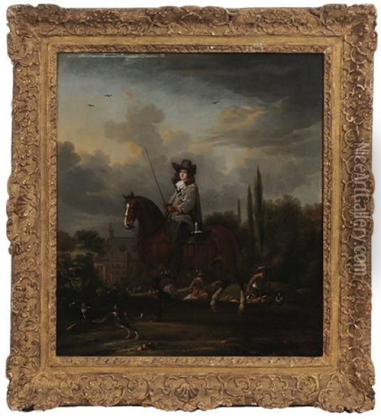 Sporting Scene With A Nobleman On Horseback, Said To Be Signeur De Moorseween Oil Painting - Thomas De Keyser