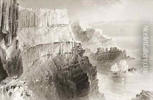 Plaiskin Cliff, near Giant's Causeway, County Antrim, Northern Ireland Oil Painting - William Henry Bartlett