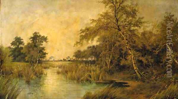 A tranquil river landscape Oil Painting - Octavius Thomas Clark