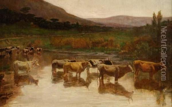 Vaches A La Riviere Oil Painting - Alfred Godchaux